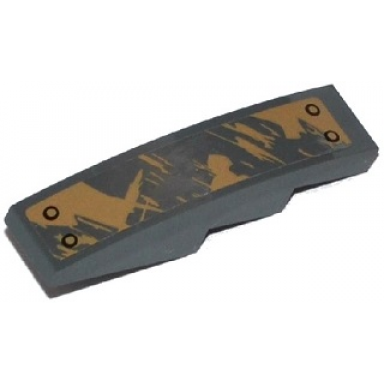 dark bluish gray slope curved 4 x 1 with dark tan spatters and scratches and 4 rivets pattern sticker - set 70141
