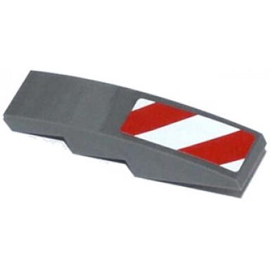 dark bluish gray slope curved 4 x 1 with red and white danger stripes thick pattern white corners model left side sticker - set 42023