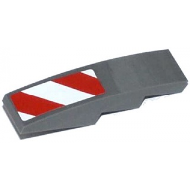 dark bluish gray slope curved 4 x 1 with red and white danger stripes thick pattern white corners model right side sticker - set 42023
