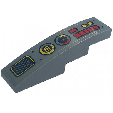 dark bluish gray slope curved 4 x 1 with black grille gold number 50 in circle and red and gold buttons pattern model left side sticker - set 71773