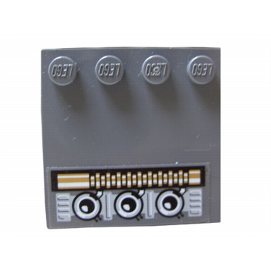 dark bluish gray tile modified 4 x 4 with studs on edge with engine ports pattern sticker - set 7673