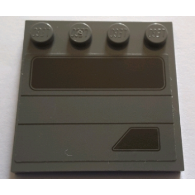 dark bluish gray tile modified 4 x 4 with studs on edge with black rectangle trapezoid and lines pattern model left side sticker - set 75155