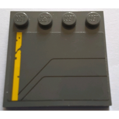 dark bluish gray tile modified 4 x 4 with studs on edge with worn yellow stripe and black lines pattern model left side sticker - set 75155