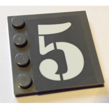 dark bluish gray tile modified 4 x 4 with studs on edge with white number 5 pattern model right side sticker - set 60125