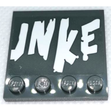 dark bluish gray tile modified 4 x 4 with studs on edge with unke u cut in half pattern sticker - set 75977
