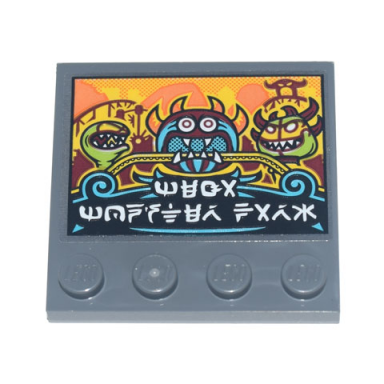 dark bluish gray tile modified 4 x 4 with studs on edge with ninjago logogram mega monster park billboard with rides pattern sticker - set 71741