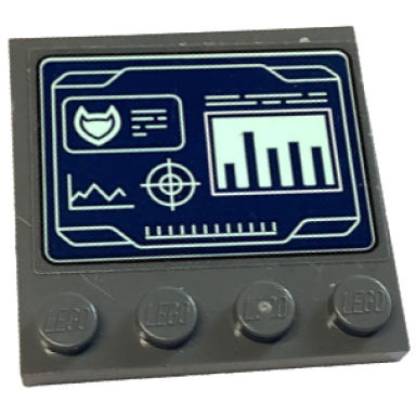 dark bluish gray tile modified 4 x 4 with studs on edge with light aqua target bar chart and graph on dark blue screen pattern sticker - set 76122