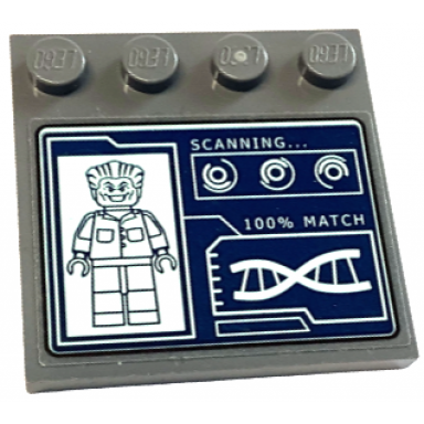 dark bluish gray tile modified 4 x 4 with studs on edge with light aqua joker minifigure scanning.. 100% match and dna double helix on dark blue screen pattern sticker - set 76122