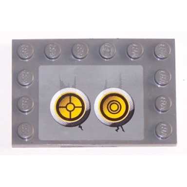 dark bluish gray tile modified 4 x 6 with studs on edges with 2 yellow circles with bionicle code pattern 1 sticker - set 8759
