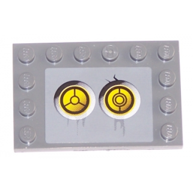 dark bluish gray tile modified 4 x 6 with studs on edges with 2 yellow circles with bionicle code pattern 2 sticker - set 8759