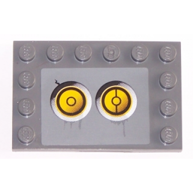 dark bluish gray tile modified 4 x 6 with studs on edges with 2 yellow circles with bionicle code pattern 3 sticker - set 8759