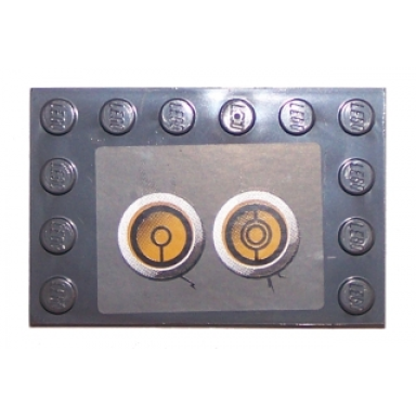 dark bluish gray tile modified 4 x 6 with studs on edges with 2 yellow circles with bionicle code pattern 4 sticker - set 8759