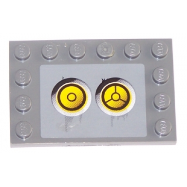 dark bluish gray tile modified 4 x 6 with studs on edges with 2 yellow circles with bionicle code pattern 5 sticker - set 8759