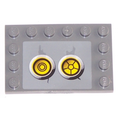 dark bluish gray tile modified 4 x 6 with studs on edges with 2 yellow circles with bionicle code pattern 8 sticker - set 8759
