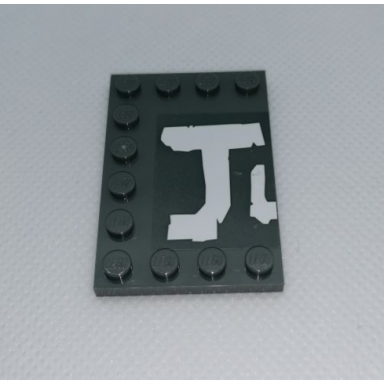 dark bluish gray tile modified 4 x 6 with studs on edges with ju u cut in half pattern sticker - set 75977