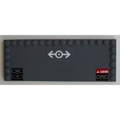 dark bluish gray tile modified 6 x 16 with studs on edges with white train logo and water oil caution and electrics pattern stickers - set 60098