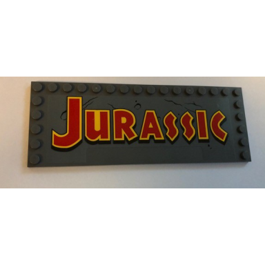 dark bluish gray tile modified 6 x 16 with studs on edges with jurassic pattern sticker - set 75936