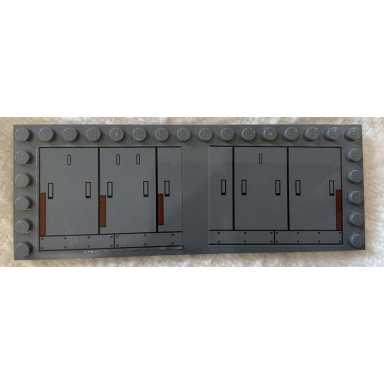 dark bluish gray tile modified 6 x 16 with studs on edges with sw hull panel doors black lines and handles and reddish brown rectangles pattern stickers - set 75217