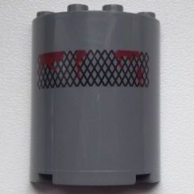 dark bluish gray cylinder half 2 x 4 x 4 with mud on grille pattern sticker - set 9486