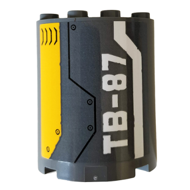 cylinder half 2 x 4 x 4 with bright light orange and dark bluish gray armor plates rivets white stripe and tb-87 pattern sticker - set 76059
