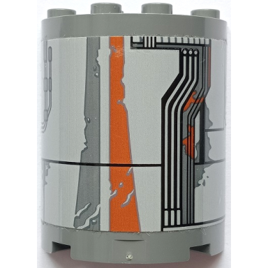 dark bluish gray cylinder half 2 x 4 x 4 with light bluish gray hull plates black lines pipes oil stains and dark orange rust marks pattern model right side sticker - set 75178