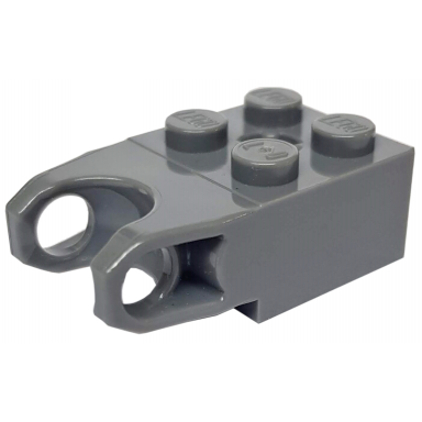 dark bluish gray technic brick modified 2 x 2 with ball socket and axle hole - angled forks with flat ends and open sides