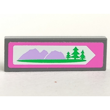 dark bluish gray tile 1 x 3 with road sign with mountains and trees pattern sticker - set 41013