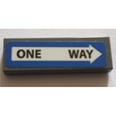 dark bluish gray tile 1 x 3 with black one way in white arrow on blue background pattern sticker - set 75827