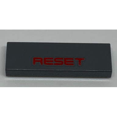 dark bluish gray tile 1 x 3 with red reset pattern