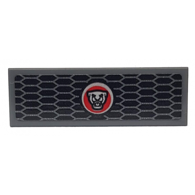 dark bluish gray tile 1 x 3 with silver grille and jaguar logo pattern sticker - set 76898