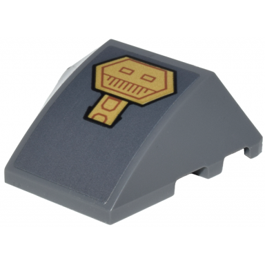 dark bluish gray wedge 4 x 3 triple curved no studs with gold hexagon and square panels with dark orange lines pattern sticker - set 76210