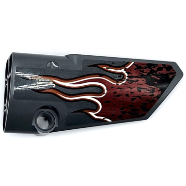 dark bluish gray technic panel fairing 4 small smooth long side b with dark red flames with orange and white outline pattern sticker - set 42090