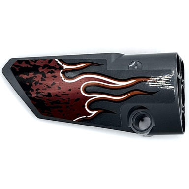 dark bluish gray technic panel fairing 3 small smooth long side a with dark red flames with orange and white outline pattern sticker - set 42090