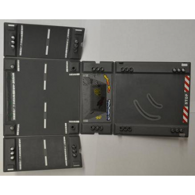 dark bluish gray container racers fold-out race track case 34 x 44 with city streets stop and tunnel entrance pattern stickers - set 8198
