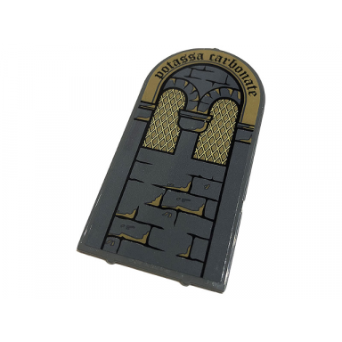 dark bluish gray glass for door frame 1 x 6 x 7 arched with notches and rounded pillars with brick wall lattice windows and black potassa carbonate pattern sticker - set 76383