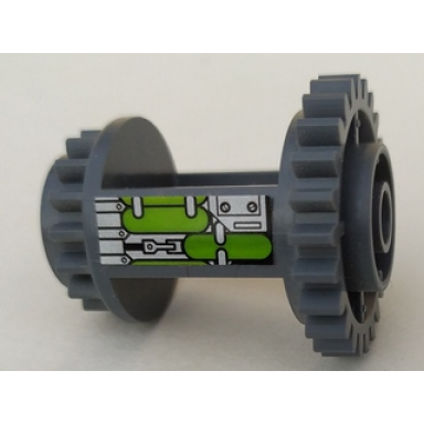 dark bluish gray technic gear differential 24-16 tooth with lime containers pattern model left side sticker - set 7477
