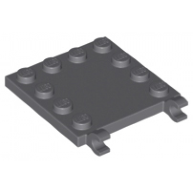 dark bluish gray tile modified 4 x 4 with studs on edges and 2 open o clips horizontal grip