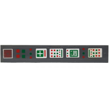 dark bluish gray tile 1 x 6 with control panel with red and green lamps pattern sticker - set 70816