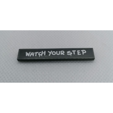 dark bluish gray tile 1 x 6 with watch your step pattern sticker - set 75977