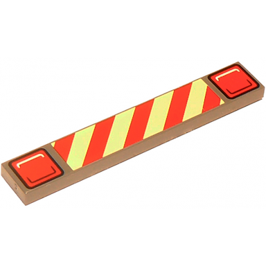 dark bluish gray tile 1 x 6 with red and bright light yellow danger stripes taillights pattern