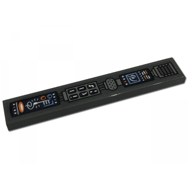 dark bluish gray tile 1 x 6 with control panel displays buttons and air vent pattern model left side sticker - set 76193