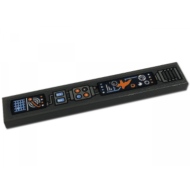 dark bluish gray tile 1 x 6 with control panel displays buttons and air vent pattern model right side sticker - set 76193