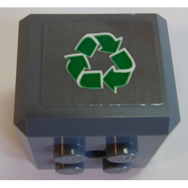 dark bluish gray brick modified cube 4 studs on top with green recycling arrows pattern on both sides stickers - set 42167