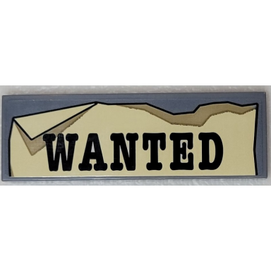 dark bluish gray tile 2 x 6 with wanted on tan paper with folded corner pattern sticker - set 910016