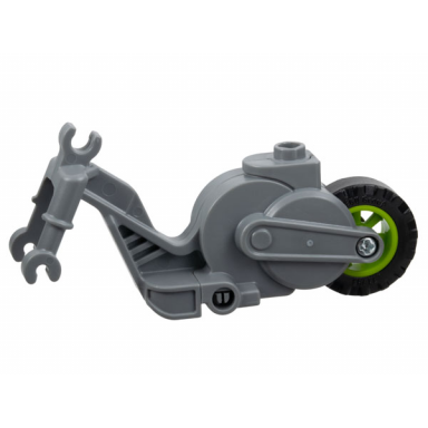 dark bluish gray flywheel stuntz riding cycle with lime rear wheel and black tire