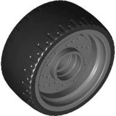 dark bluish gray wheel 24 x 12 with pin hole with molded black hard rubber tire pattern
