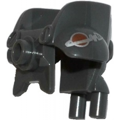 dark bluish gray minifigure armor space with shoulder protection with silver and copper classic space logo with drill on left shoulder pattern