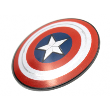 dark bluish gray minifigure shield circular round convex face with red and white concentric rings star in dark blue circle pattern captain america