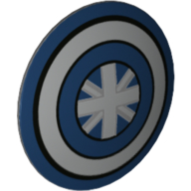 dark bluish gray minifigure shield circular round convex face with dark blue and silver rings and british union jack flag pattern