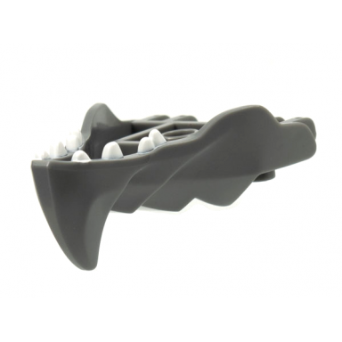 dark bluish gray dragon head ninjago jaw with large spike and 2 bar handles on back with white teeth pattern